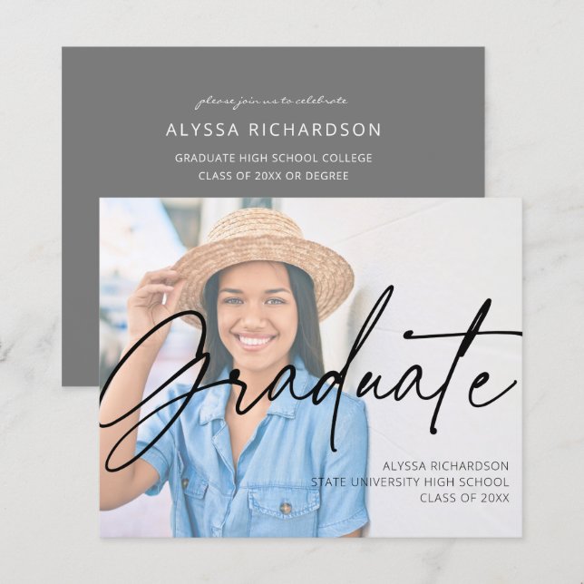 Budget Chic Script H Photo Graduation Party Grey (Front/Back)