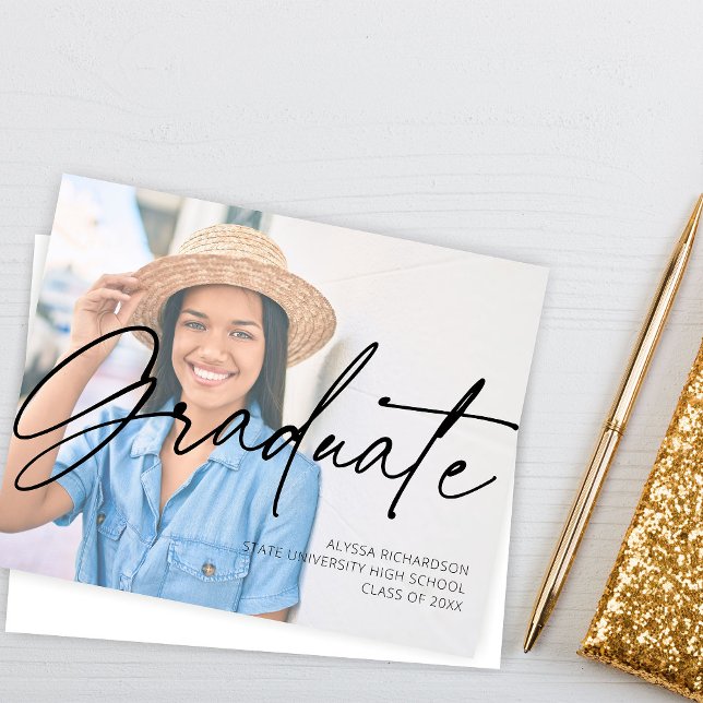 Budget  Chic Script H Photo Graduation Party White Flyer (Creator Uploaded)