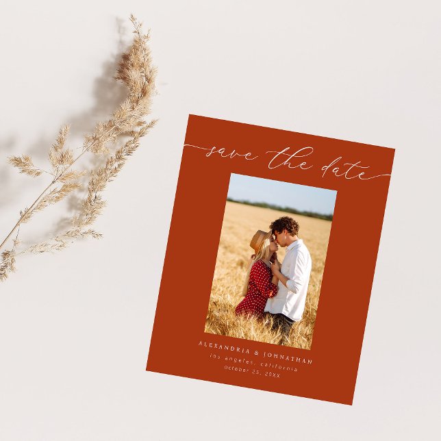 Budget Chic Stylish Mod Photo Save the Date 3 Rust Flyer (Creator Uploaded)