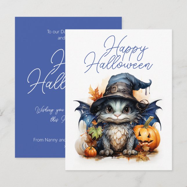 Budget Children's Watercolor Baby Dragon Halloween Postcard (Front/Back)