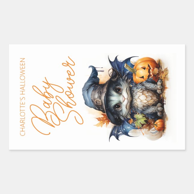 Budget Children's Watercolor Baby Shower Halloween Rectangular Sticker (Front)