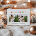 budget Christmas 2 photo collage rainbow colourful Card<br><div class="desc">budget Photo 2 collage Christmas rainbow colourful stripe all is bright fun family holiday collection.</div>