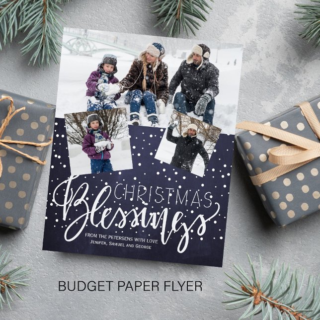 Budget Christmas 3 photo collage navy holiday Flyer (Creator Uploaded)