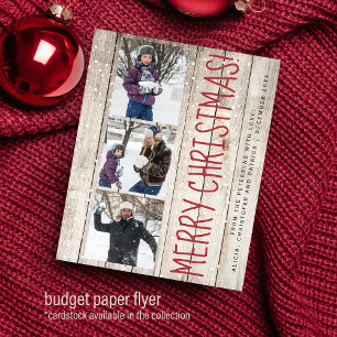 Budget Christmas 3 photo collage wood Holiday Card