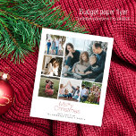Budget Christmas 6 photo collage Holiday Card<br><div class="desc">Simple minimalist red typography 6 custom photos, family name, and text personalised elegant Christmas BUDGET affordable holiday PAPER FLYER. PLEASE READ THIS BEFORE PURCHASING! This is a budget affordable card printed on a FLYER. Please note that BUDGET PAPER IS THIN - You can upgrade to have this card printed on...</div>