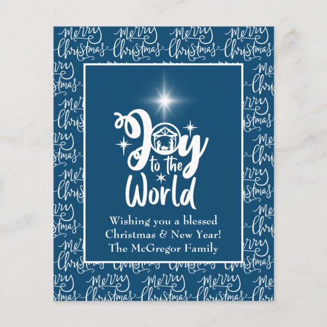 Budget Christmas Card Nativity Joy Blue (Front)