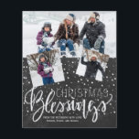 Budget Christmas chalkboard photo Holiday Card<br><div class="desc">Family seasonal holiday greetings 3 photo collage budget affordable card on a dark grey charcoal chalkboard background with falling snow and "Christmas Blessings" white calligraphy script. Easy to personalise with your photos and signature! PLEASE READ THIS BEFORE PURCHASING! This is a budget affordable wedding card printed on a paper sheet...</div>
