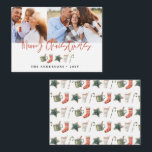 budget Christmas cookie drinks candy cane holiday Card<br><div class="desc">budget  fun festive design featuring watercolor winter favourites - hot chocolate,  candy cane,  stocking. Merry Christmas in contemporary script font,  perfect to celebrate the holiday season. Can be edited,  part of a collection.</div>