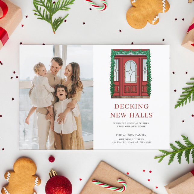BUDGET Christmas Door Moving Photo Holiday Card (Budget New Home Red Christmas Door Moving Photo Holiday Card)