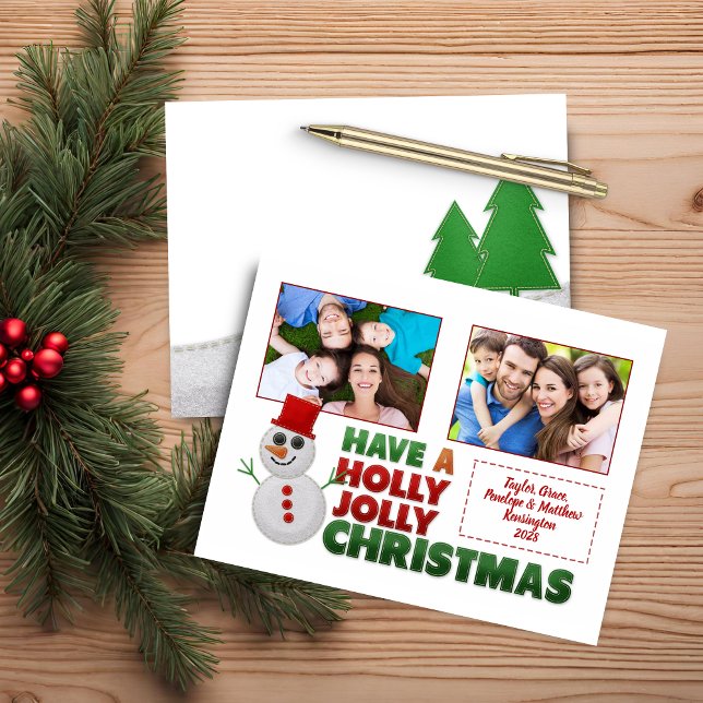 Budget Christmas Felt Snowman Holiday Photo (Budget Christmas Felt Snowman Holiday Photo Christmas Card)
