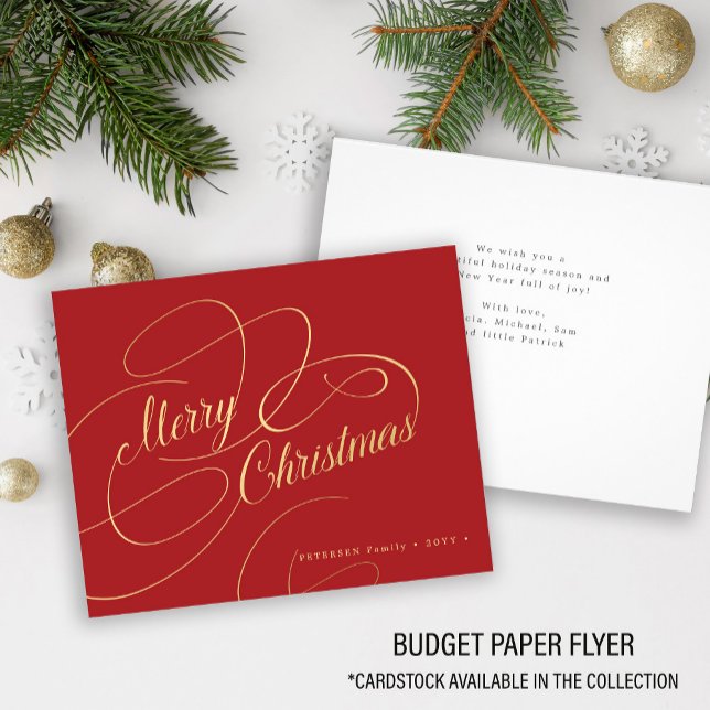 Budget Christmas gold script red holiday Card (Creator Uploaded)