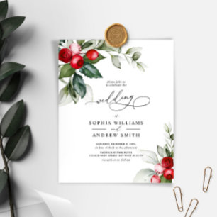 Budget Christmas Green & Berry Wedding Invitation