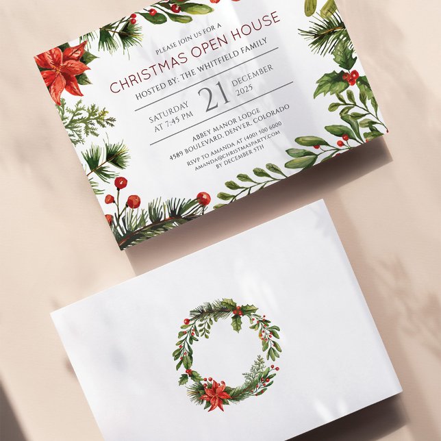 Budget Christmas Holiday Botanical Invitation Flyer (Christmas Open House Botanical Holiday Party Invitation Flyer)