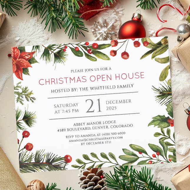 Budget Christmas Holiday Open House Party Invite (Christmas Open House Holiday Party Invitation)
