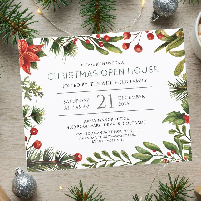 Budget Christmas Holiday Party Open House Flyer (Elegant Christmas Holiday Open House Invitation)