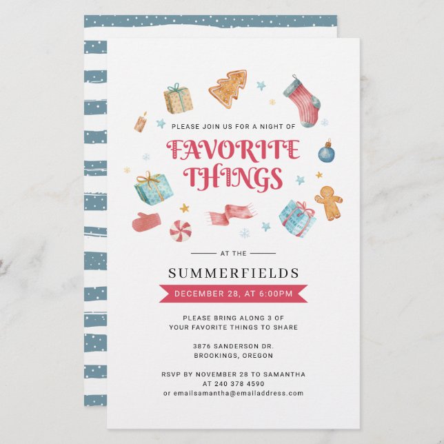 Budget Christmas Holidays Favourite Things Invite Stationery (Front/Back)