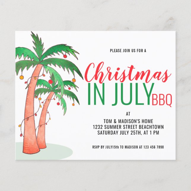 Budget Christmas in July BBQ Party Invitation (Front)