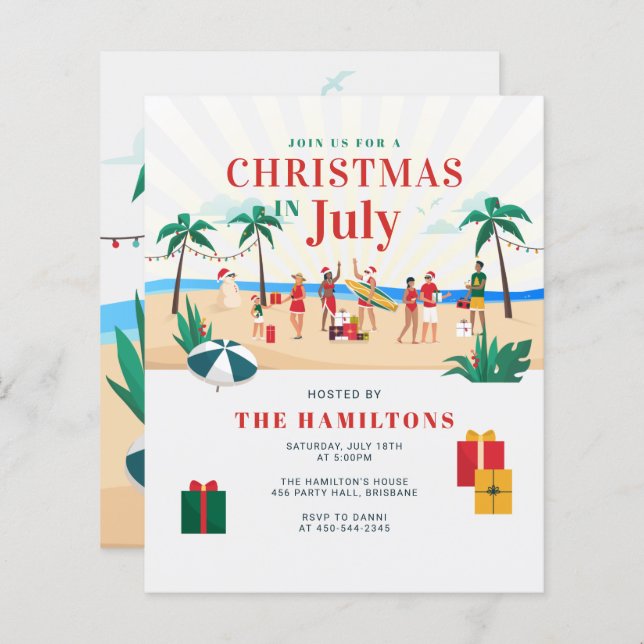 Budget Christmas In July Family Party Invitation (Front/Back)