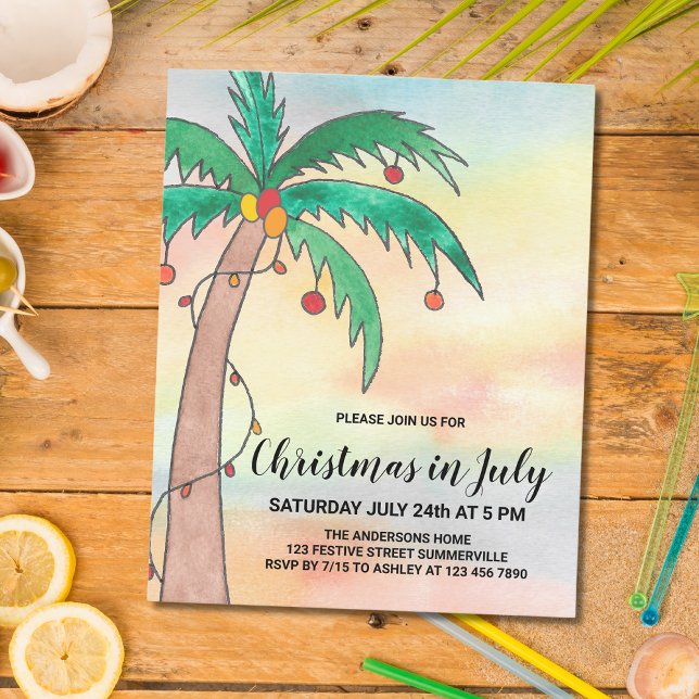 Budget Christmas In July Palm Party Invitation (Creator Uploaded)