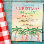 Budget Christmas In July Party Invitation<br><div class="desc">This budget Christmas in July party invitation is decorated with a watercolor sky, palm trees with lights, and baubles. Easily customisable. Use the Design Tool to change the text size, style, or colour. Because we create our artwork you won't find this exact image from other designers. Original Watercolor © Michele...</div>