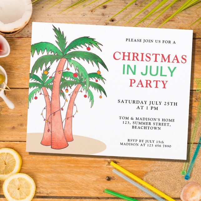 Budget Christmas In July Party Palm Trees Invite (Creator Uploaded)