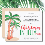 Budget Christmas in July Summer Party Invitation<br><div class="desc">Budget Christmas in July Summer Party Invitation. Let's celebrate Christmas in July with a party! Invite family and friends to your Christmas themed celebration with this fun invitation featuring hand drawn palm trees decorated with lights and baubles. Customise these invitations with you details and enjoy the fun! Original Drawing ©...</div>