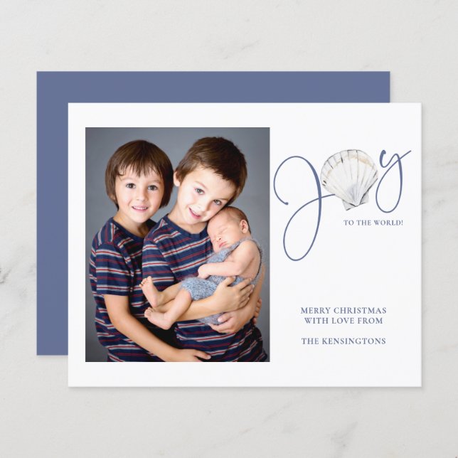 Budget Christmas Joy Seashell Holiday Photo (Front/Back)