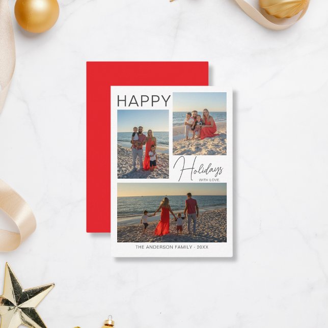 Budget Christmas Minimal 3 Photos Holiday Card (Create your own Budget Christmas Card by MINTIC DESIGN STUDIO)