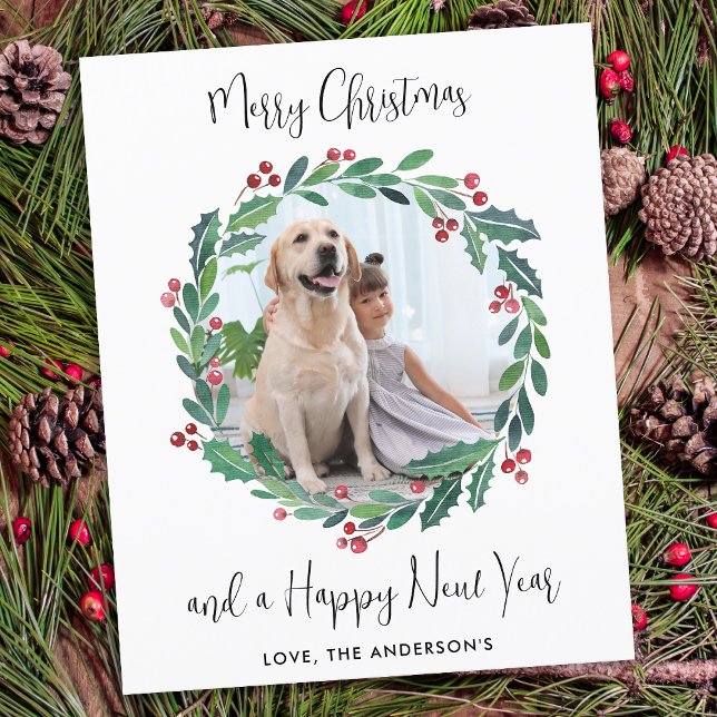 Budget Christmas Modern Greenery Wreath Photo Card (Creator Uploaded)