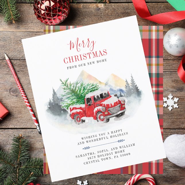 Budget Christmas New Home Moving Announcement (Christmas Holidays Palm Tree Boho Moving Announcement)