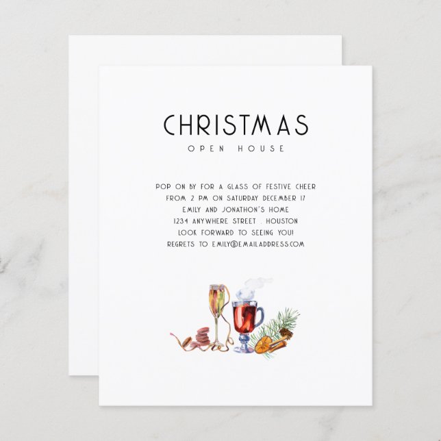 Budget Christmas Open House Drinks Invite (Front/Back)