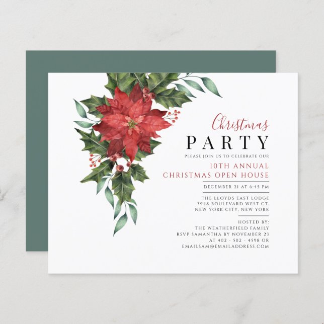 Budget Christmas Open House Floral Invitation (Front/Back)