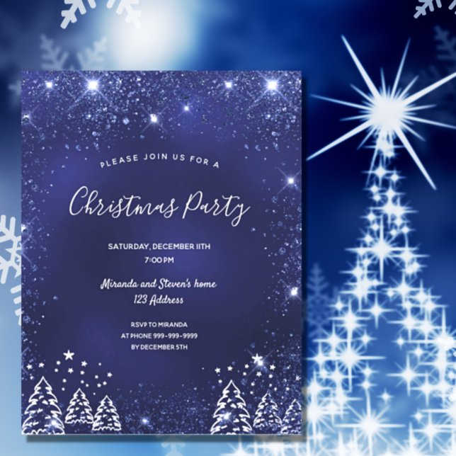 Budget Christmas party blue glitter invitation (Creator Uploaded)
