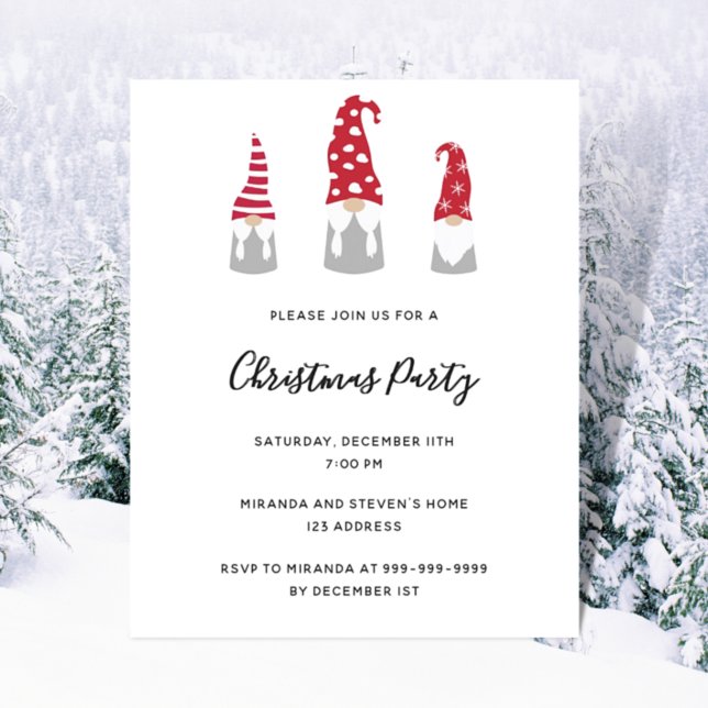 Budget Christmas party modern gnomes invitation (Creator Uploaded)