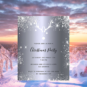 Budget Christmas party silver reindeer invitation