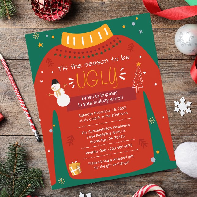 Budget Christmas Party Ugly Sweater Invitation Flyer (Christmas Party Ugly Sweater Invitation Flyer)