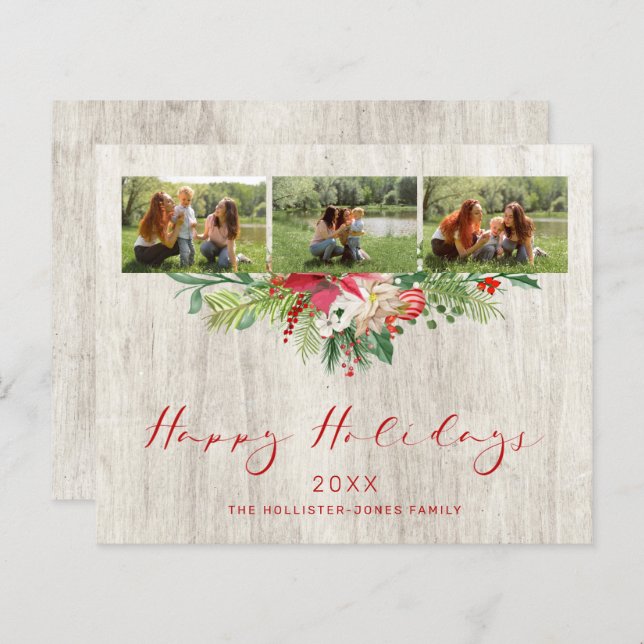 Budget Christmas Poinsettias Classic 3 Photos (Front/Back)