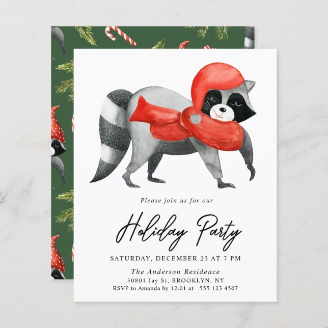 Budget Christmas Racoon Holiday Party Flyer (Front/Back)