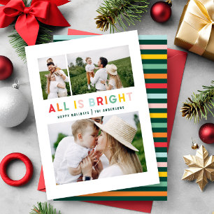 budget Christmas rainbow colourful bright 1 photo Card