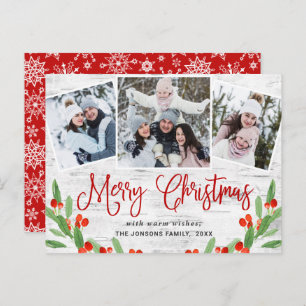Budget Christmas Rustic 3 PHOTO Greeting Card