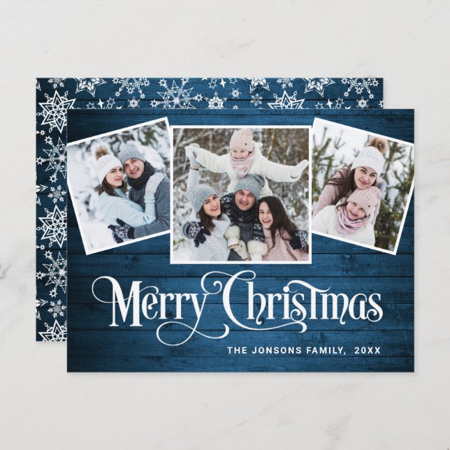 Budget Christmas Rustic 3 PHOTO Greeting Card (Front/Back)