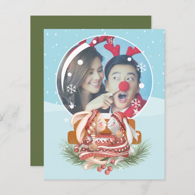 BUDGET Christmas Snow Globe Rabbit Couple Photo (Front/Back)