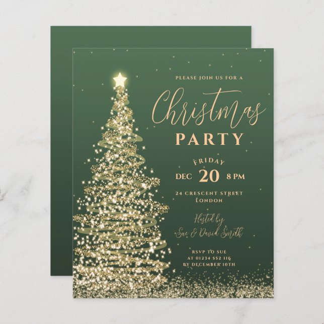 Budget Christmas Tree Party Green Holiday Invite  (Front/Back)