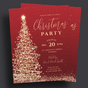 Budget Christmas Tree Party Red Holiday Invite