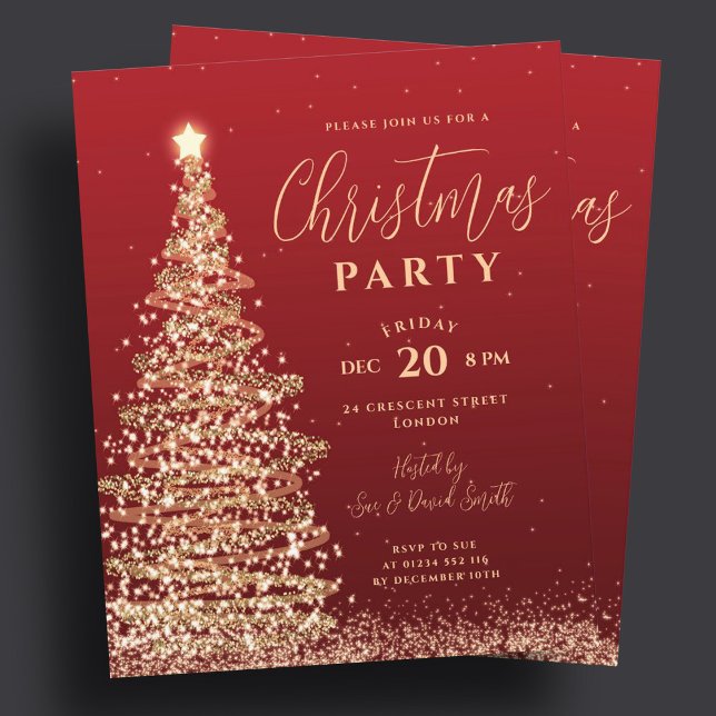 Budget Christmas Tree Party Red Holiday Invite  (Budget Christmas Tree Party Red Holiday Invite )