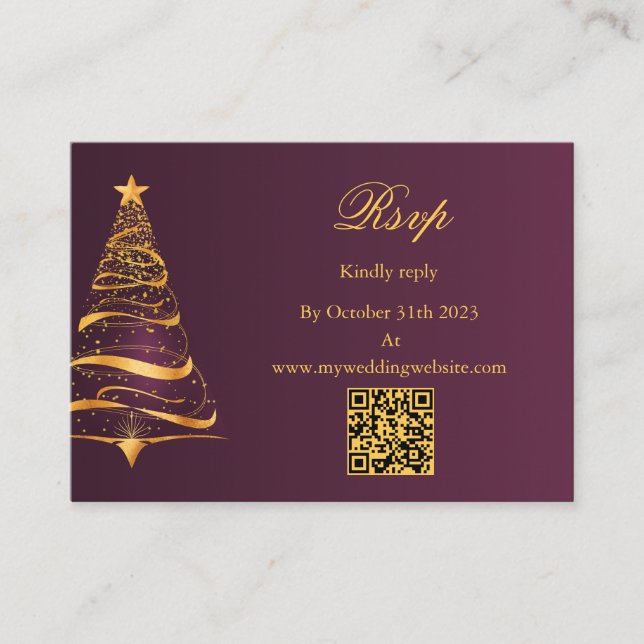 Budget Christmas Tree QR code Wedding RSVP Enclosure Card (Front)