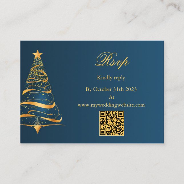 Budget Christmas Tree QR code Wedding RSVP Enclosure Card (Front)