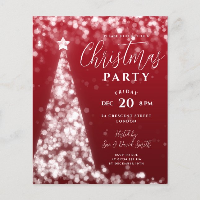 Budget Christmas Tree Red Modern Party Invite Flyer (Front)