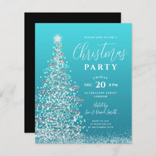 Budget Christmas Tree Silver Teal Holiday Invite 