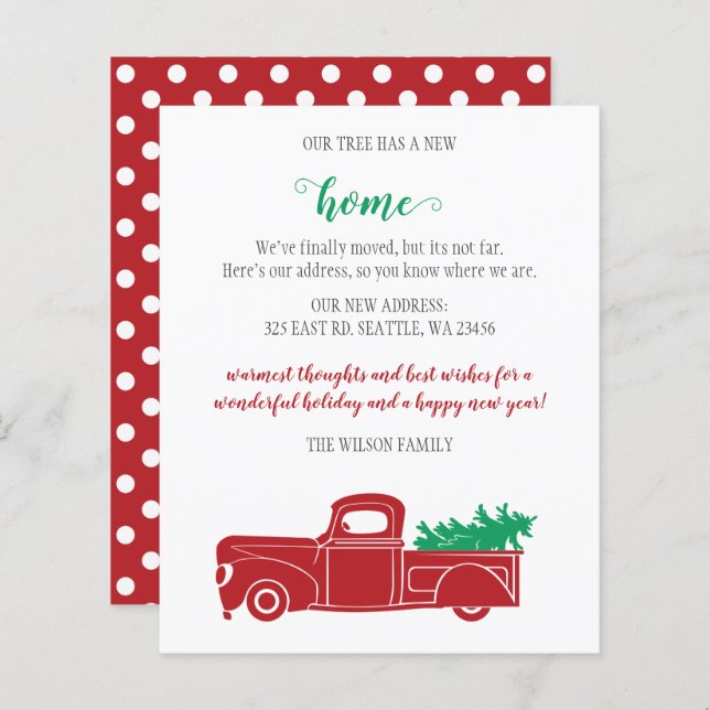 Budget Christmas Tree Truck We've Moved Cards (Front/Back)